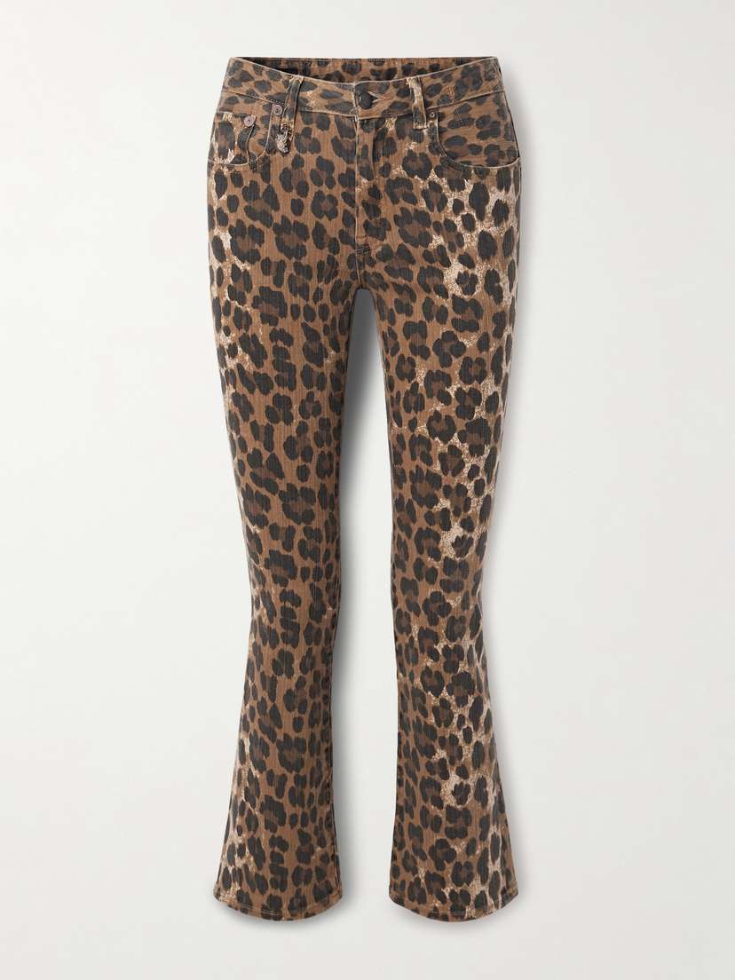R13 Kick Fit Cropped Leopard-print Mid-rise Flared Jeans