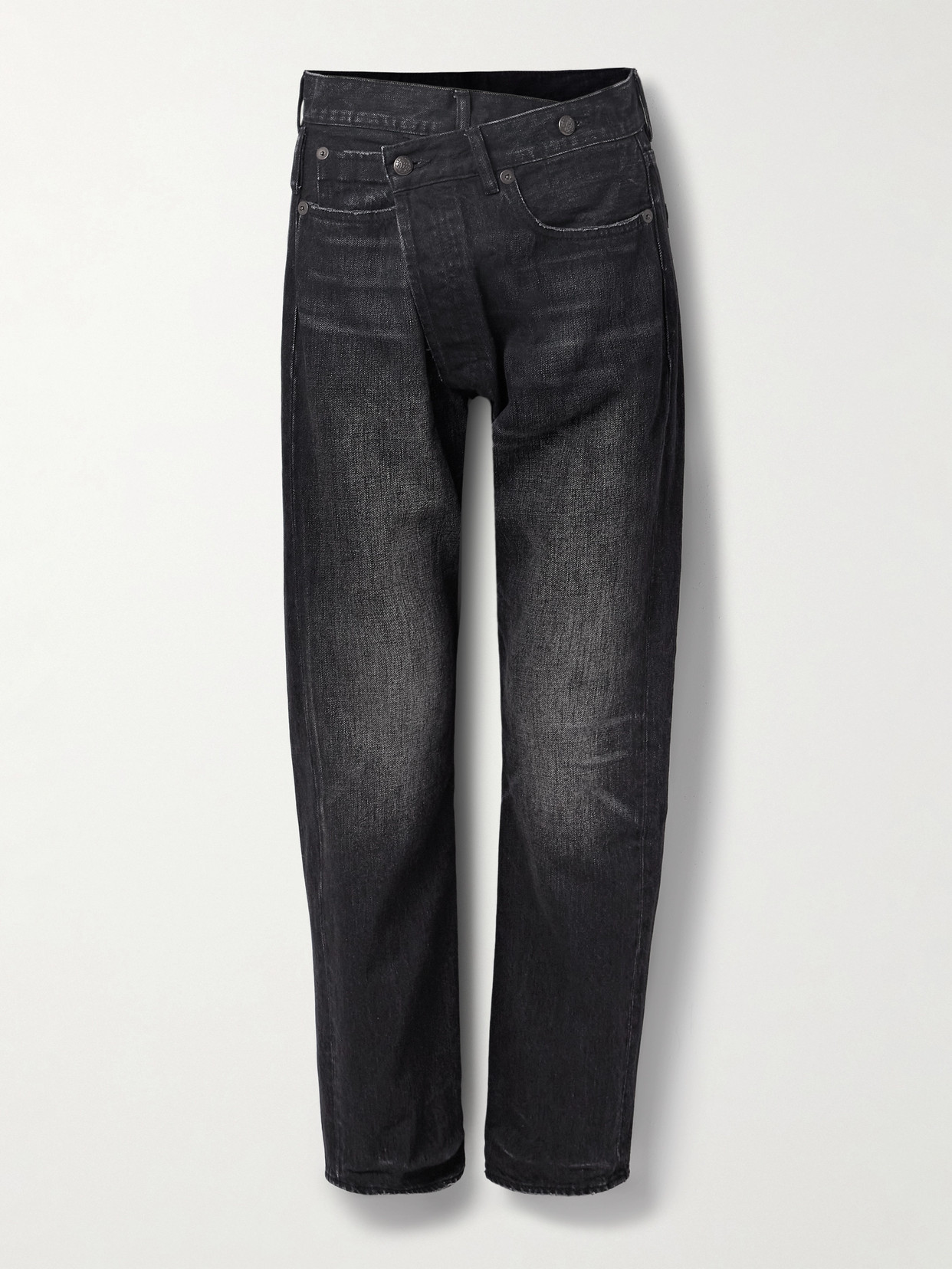 R13 Crossover Asymmetric Distressed Mid-rise Boyfriend Jeans In Black