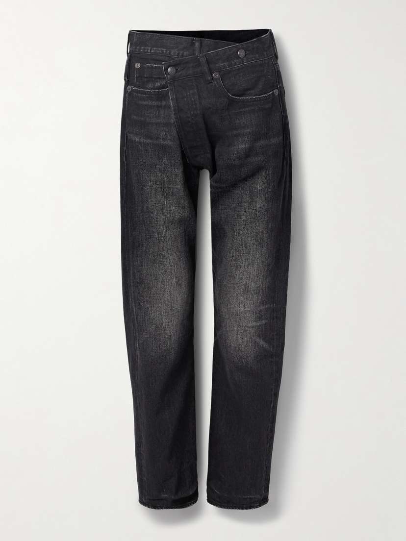 R13 Crossover Asymmetric Distressed Mid-rise Boyfriend Jeans
