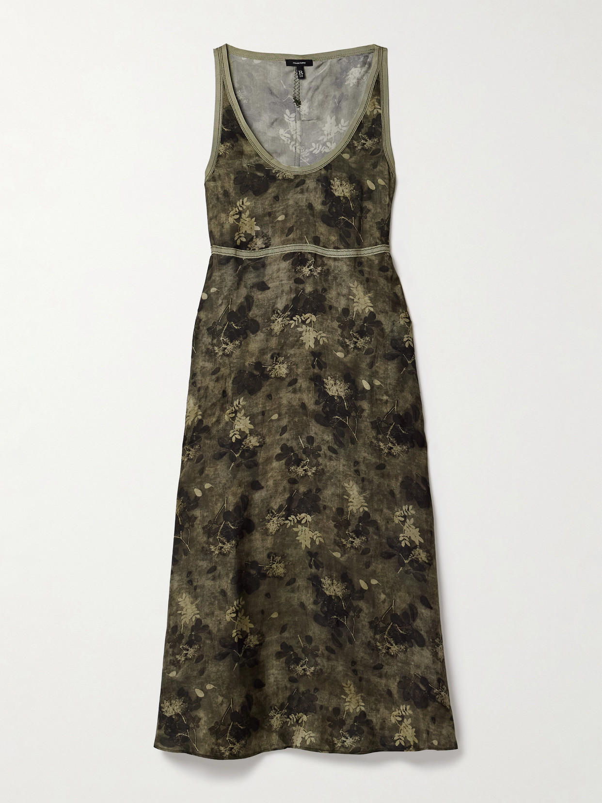 R13 Grosgrain-trimmed Printed Silk Midi Dress In Green