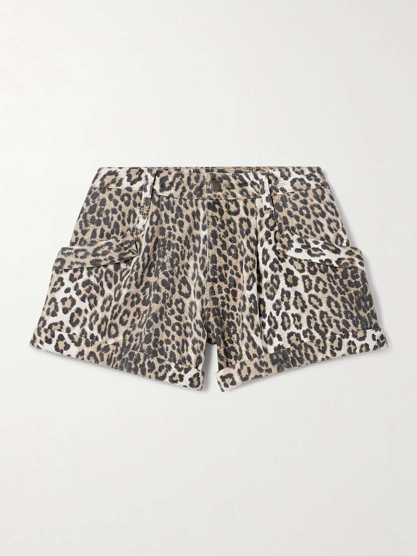 R13 Jodphur Leopard-print Denim Shorts