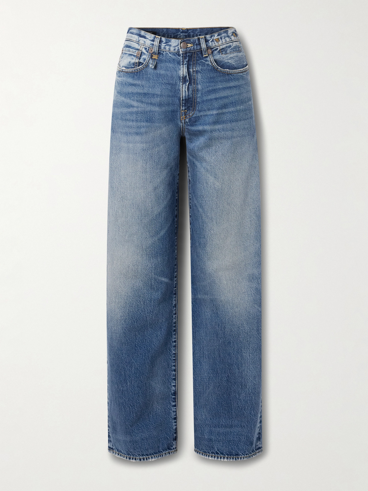 R13 D'arcy Distressed Mid-rise Wide-leg Jeans In Blue