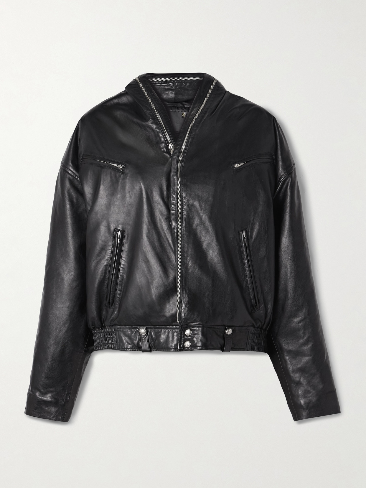 R13 Zip Collar Leather Moto Jacket In Black
