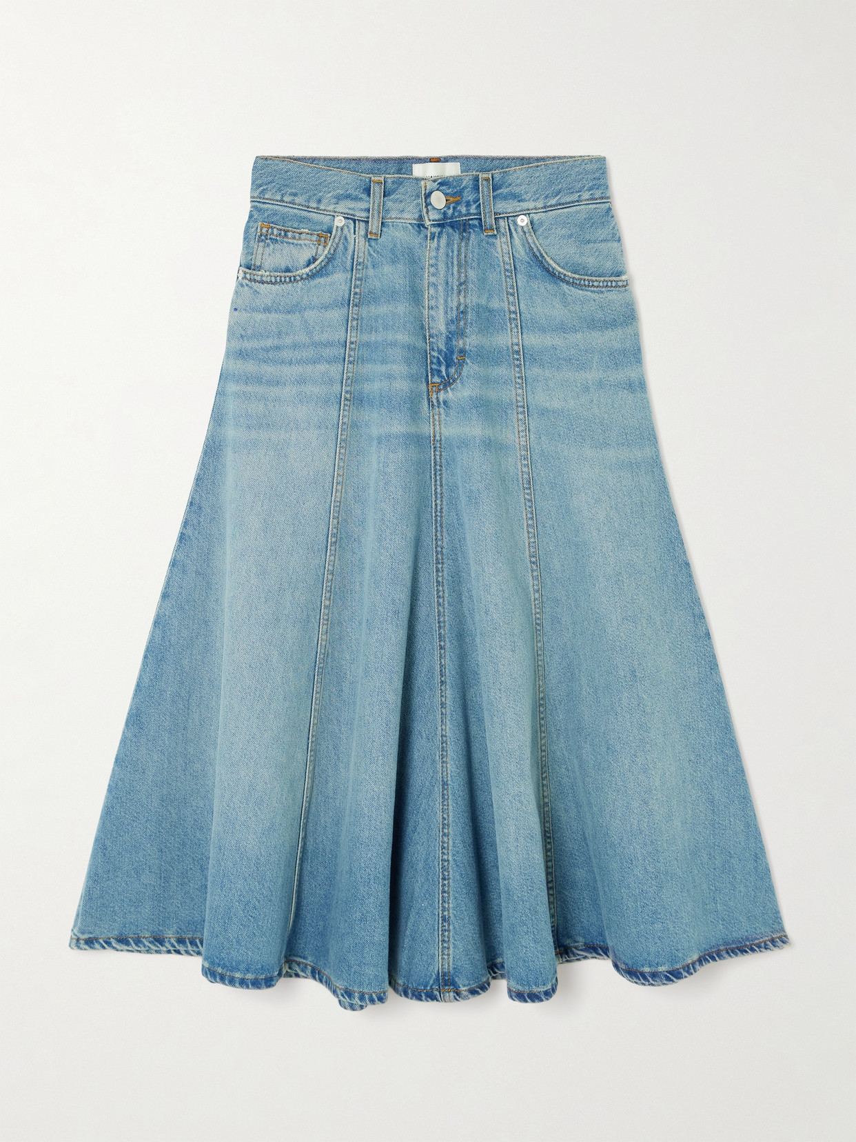 Haikure Serenity Paneled Denim Midi Skirt In Blue