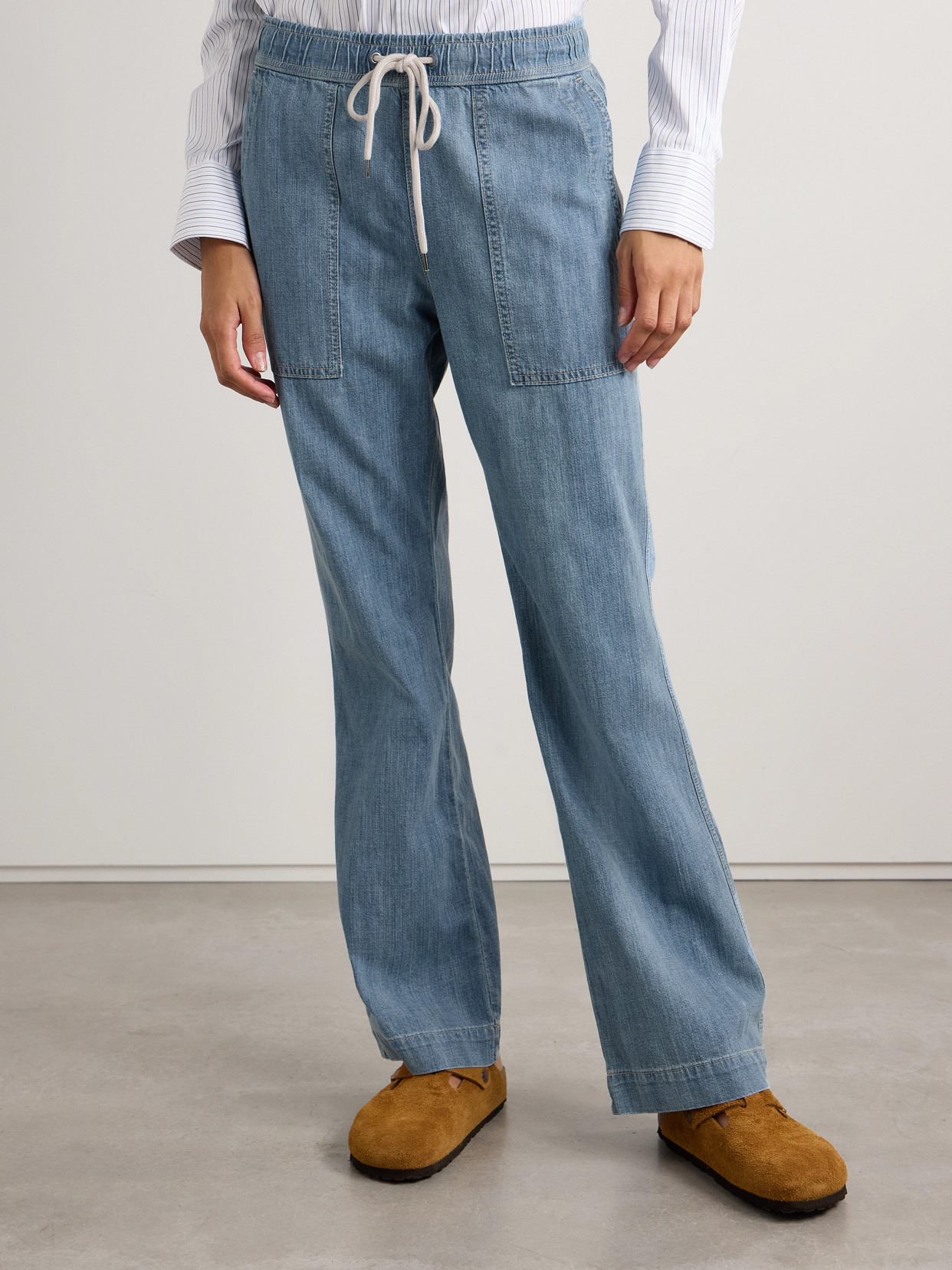James Perse Cotton-chambray Wide-leg Pants In Blue
