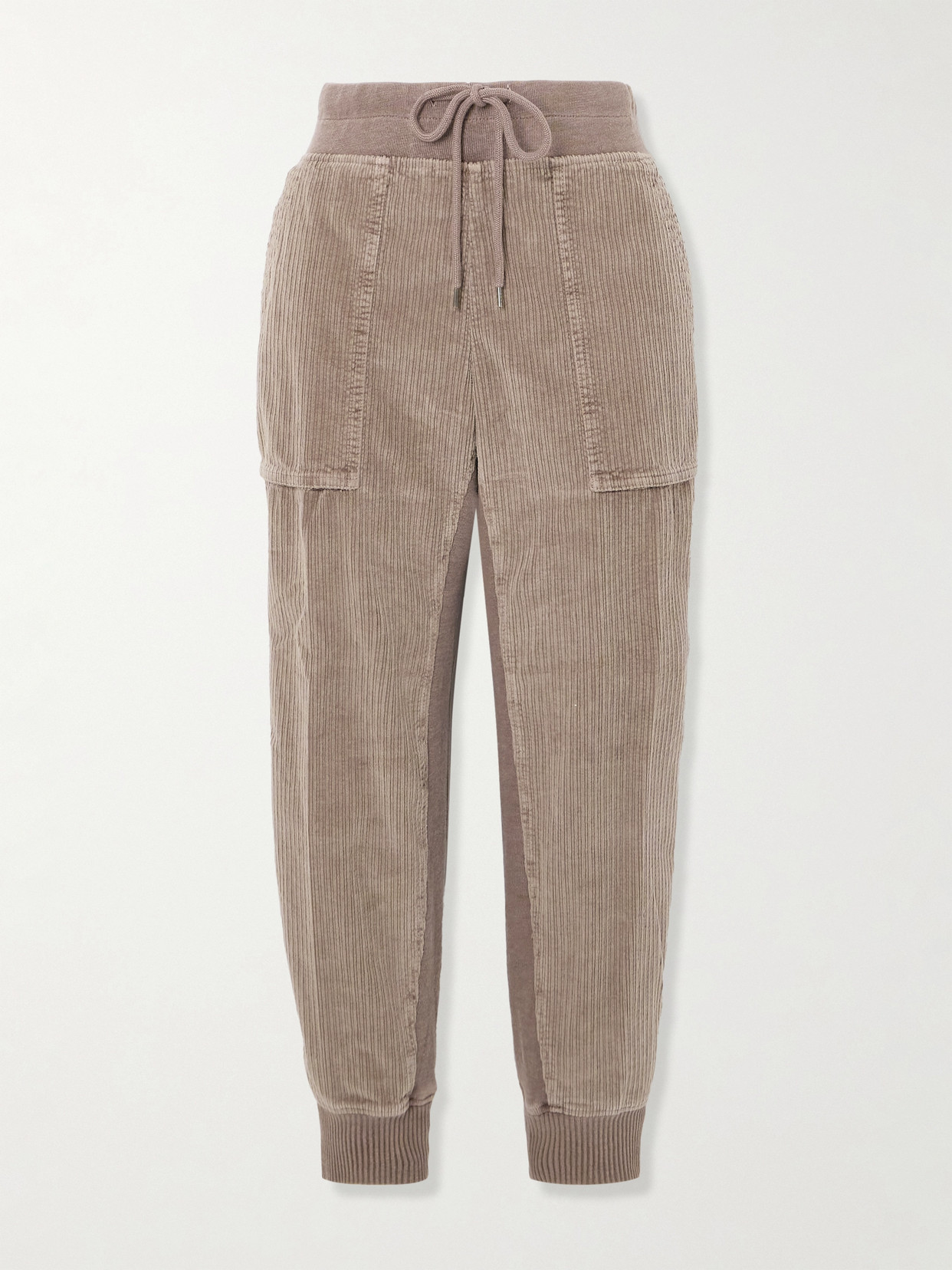 James Perse Jersey-trimmed Cotton-blend Corduroy Tapered Track Pants In Brown