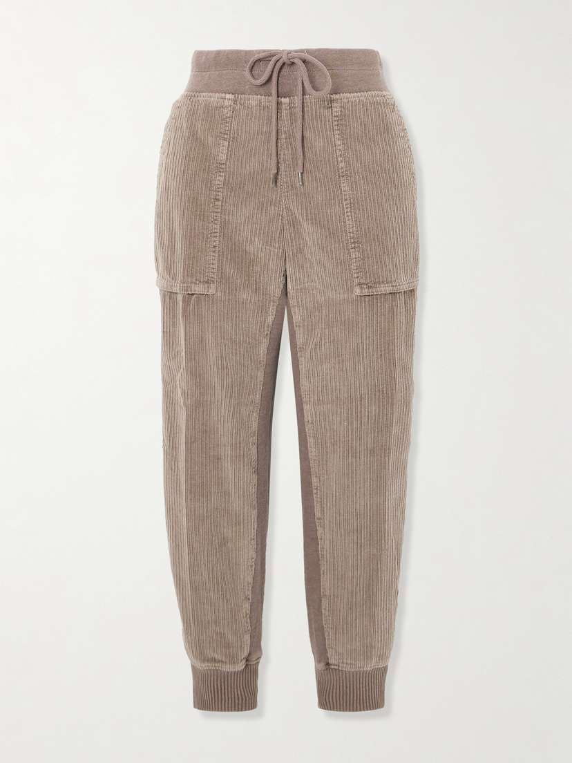 James Perse Jersey-trimmed Cotton-blend Corduroy Tapered Track Pants