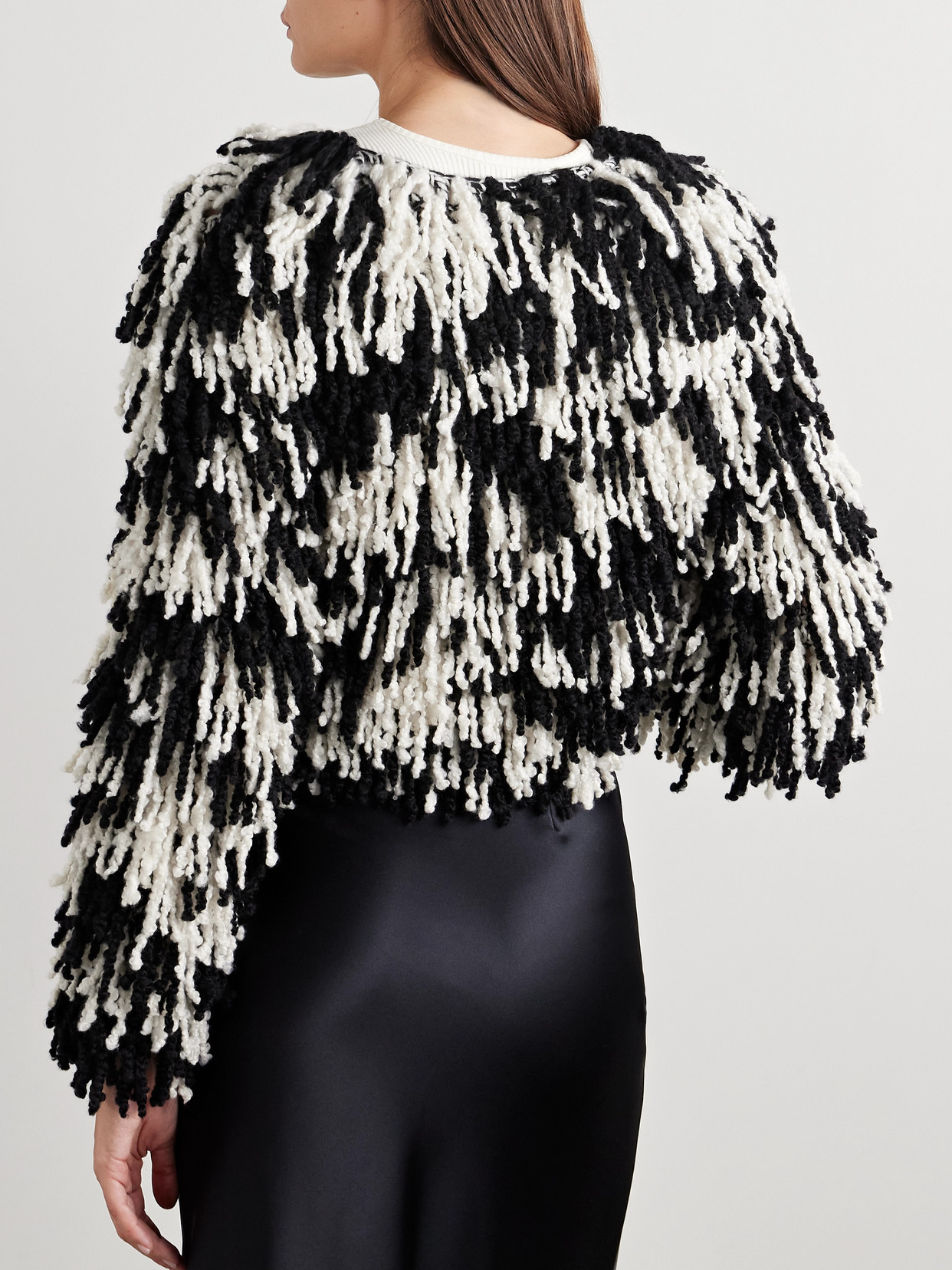Suzie Kondi Shala Cropped Fringed Cashmere Cardigan In Black