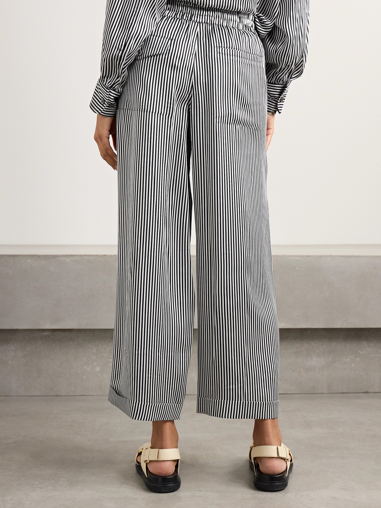 Suzie Kondi Finance Striped Silk-satin Wide-leg Pants In Unknown