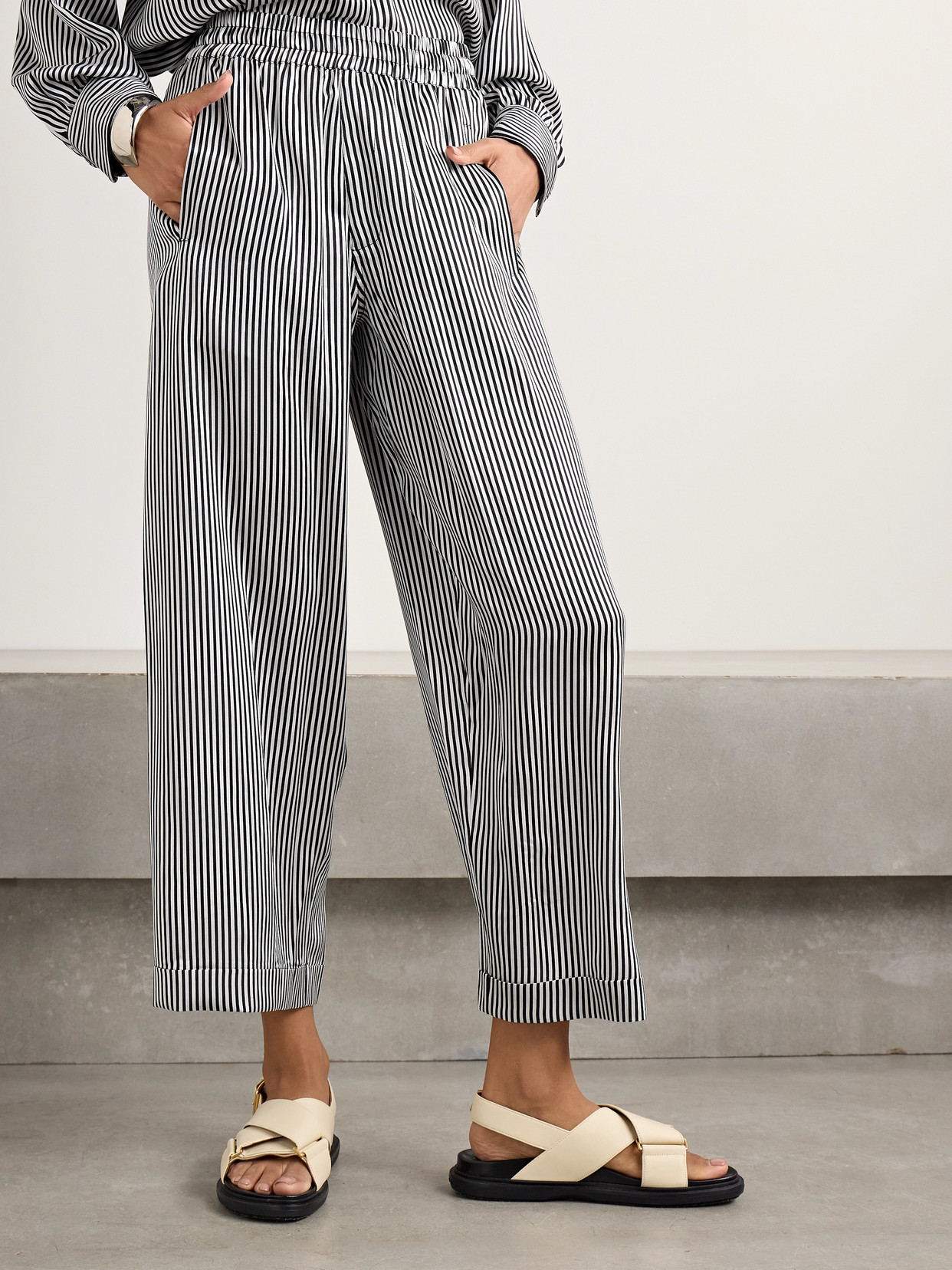 Suzie Kondi Finance Striped Silk-satin Wide-leg Pants In Unknown