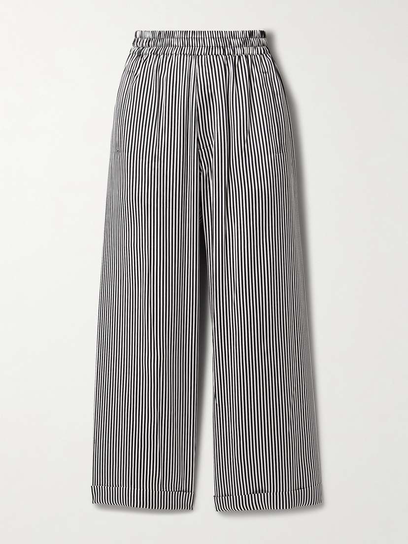 Suzie Kondi Finance Striped Silk-satin Wide-leg Pants
