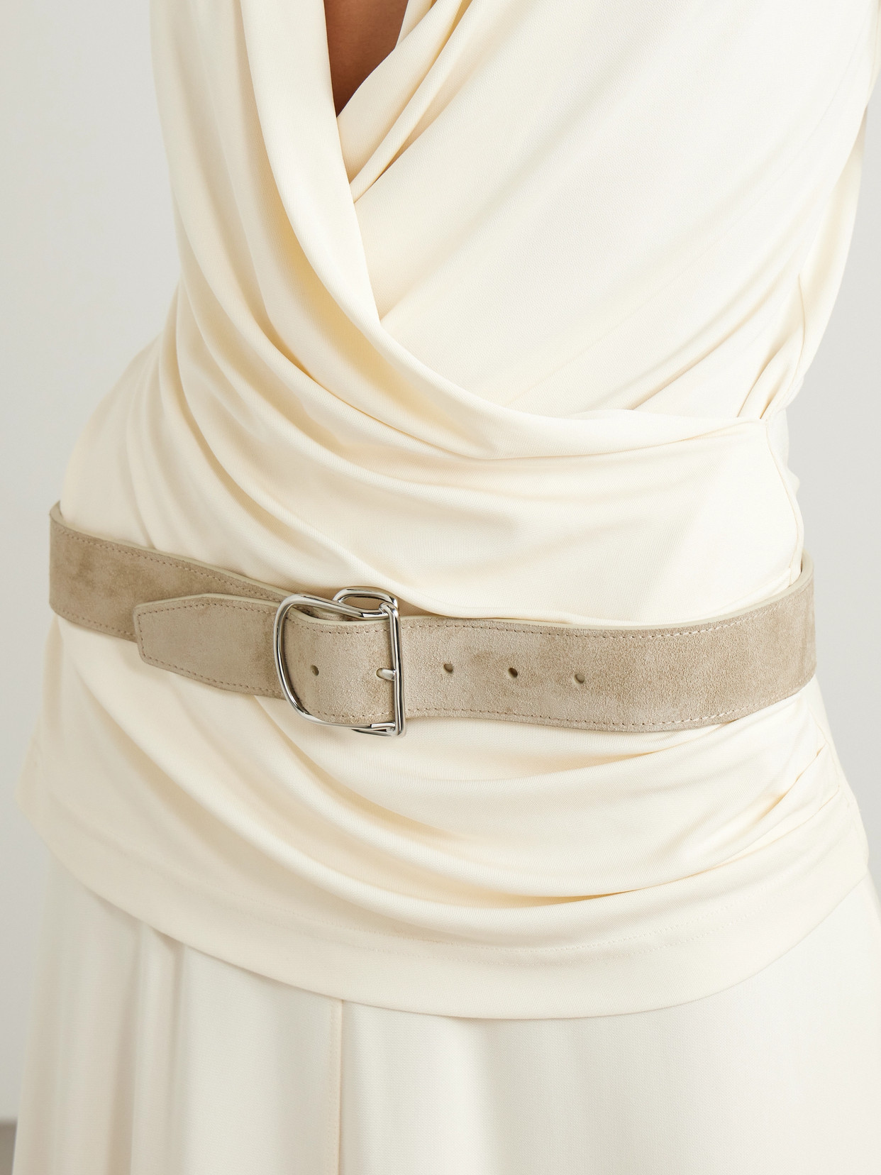 Totême Swirl Suede Belt In Cream