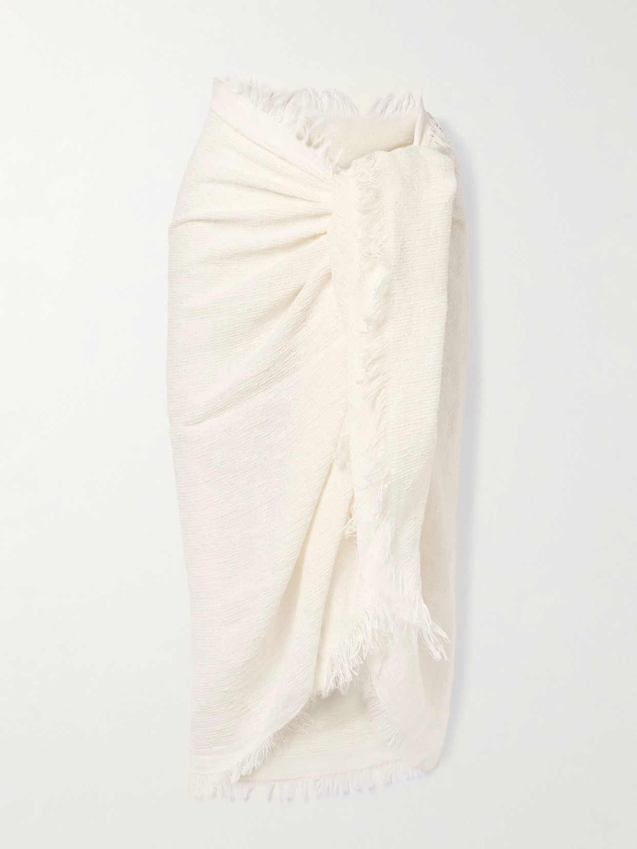 Totême Fringed Linen-blend Bouclé-jacquard Scarf In Cream