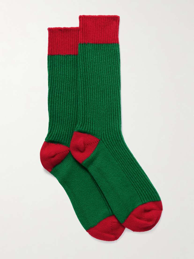 Guest In Residence Two-tone Ribbed Cashmere Socks