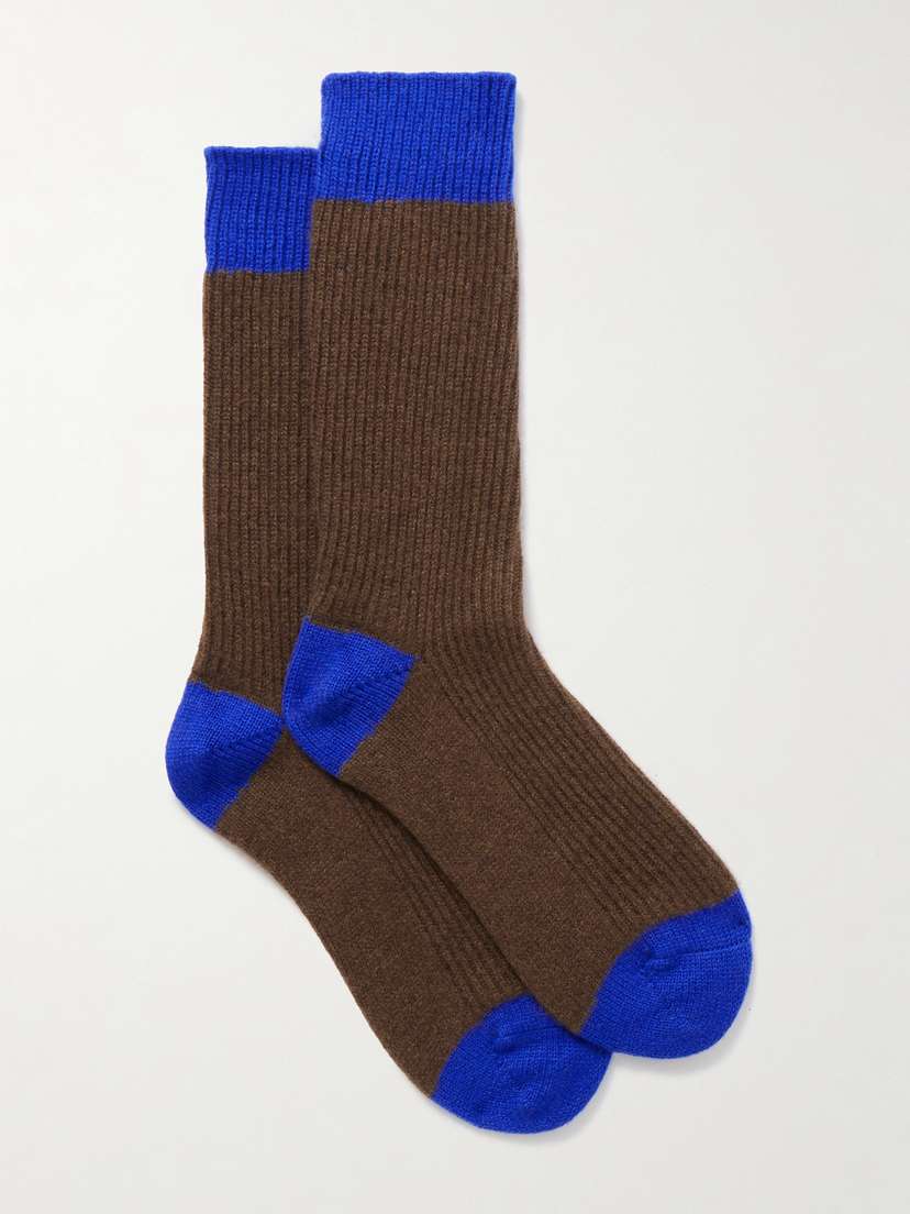 Guest In Residence Two-tone Ribbed Cashmere Socks
