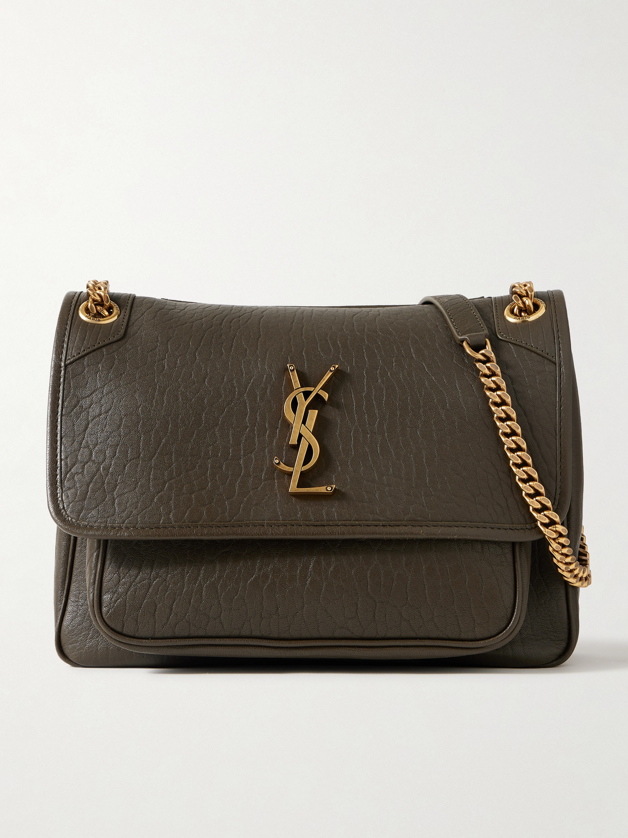 Saint Laurent Niki Medium Crinkled-leather Shoulder Bag In Gray