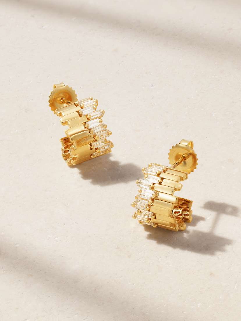Suzanne Kalan 18-karat Gold Diamond Hoop Earrings