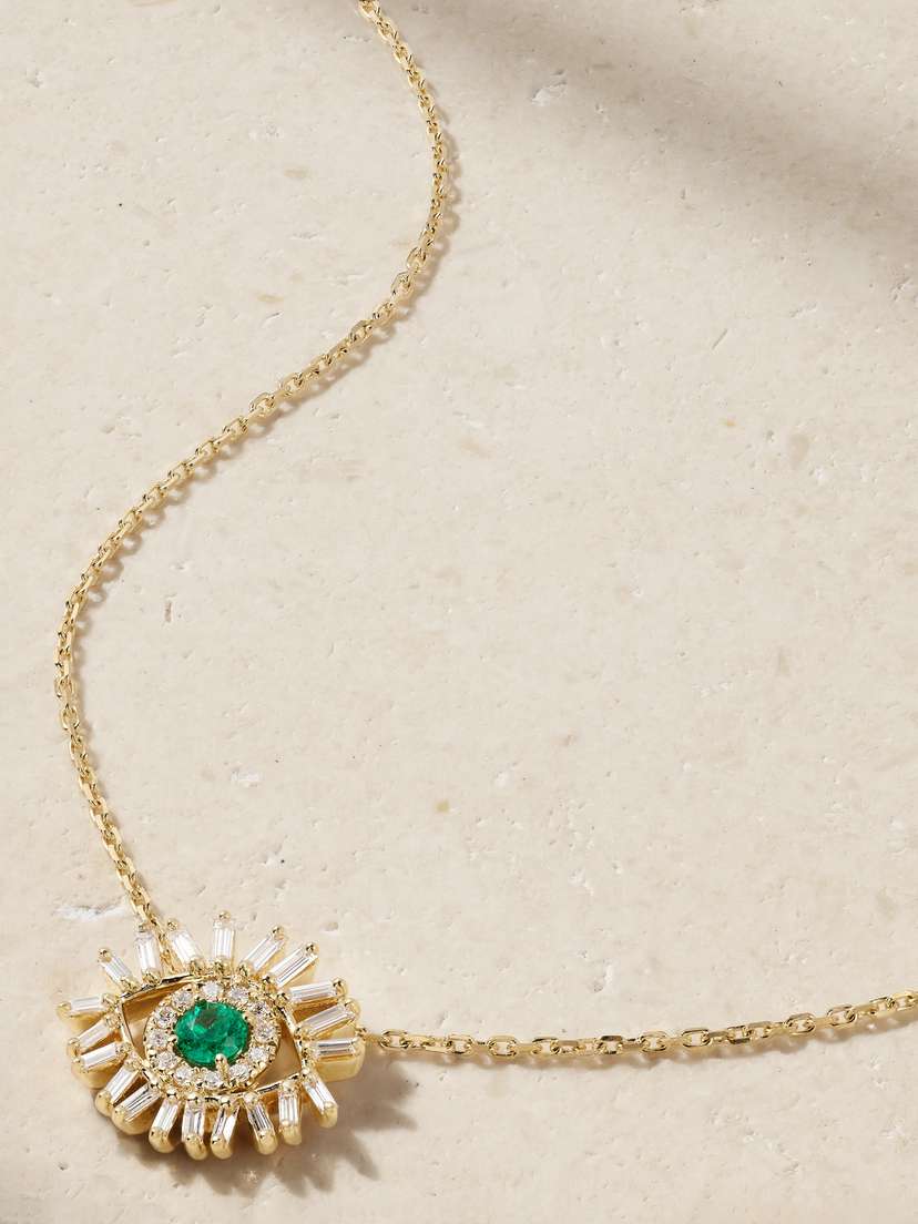Suzanne Kalan Evil Eye Mini 18-karat Gold, Diamond And Emerald Necklace