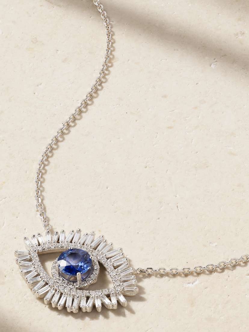 Suzanne Kalan Evil Eye 18-karat White Gold, Sapphire And Diamond Necklace