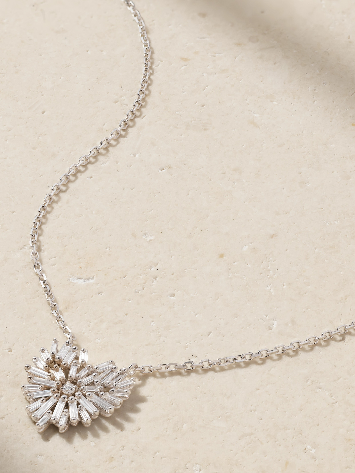 Suzanne Kalan Mini Heart 18-karat White Gold Diamond Necklace In Silver