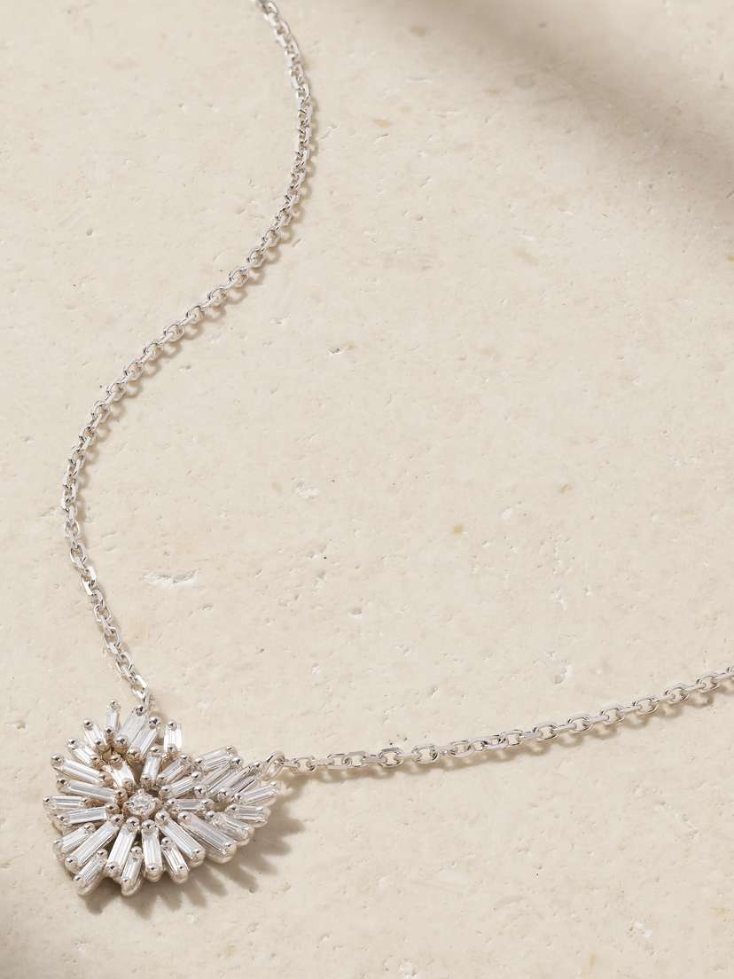 Suzanne Kalan Mini Heart 18-karat White Gold Diamond Necklace