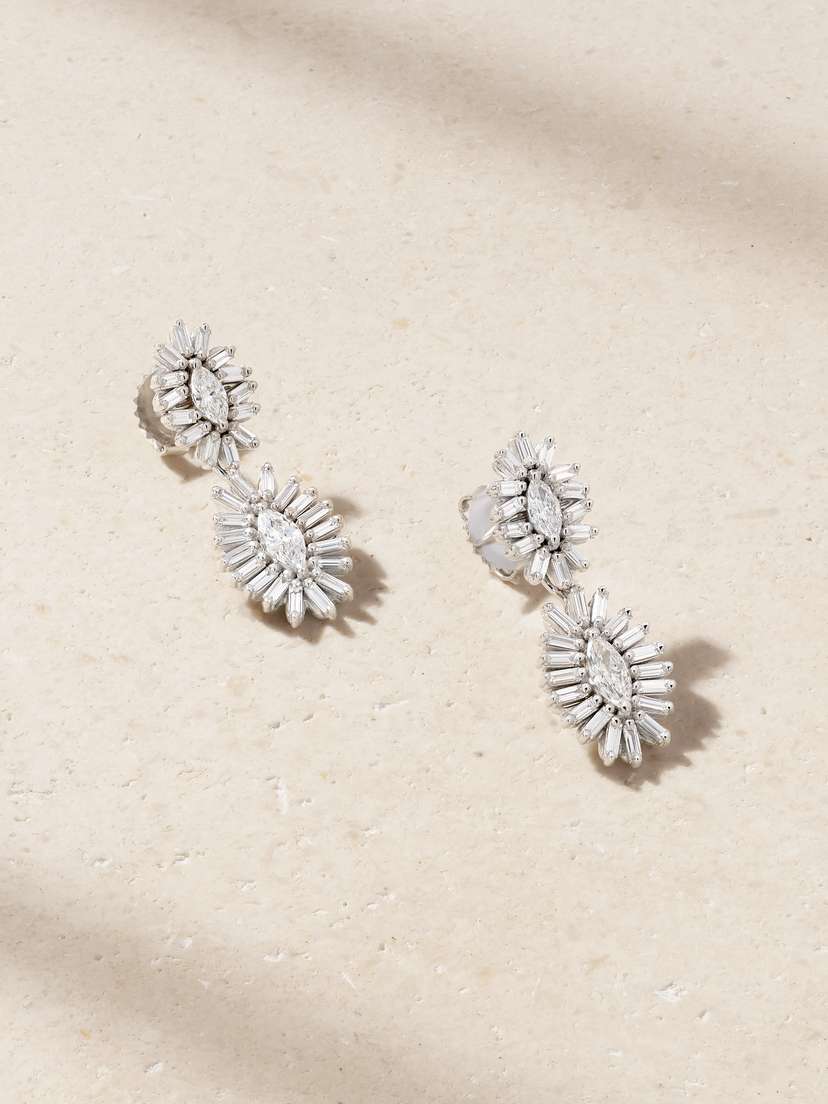 Suzanne Kalan 18-karat White Gold Diamond Earrings