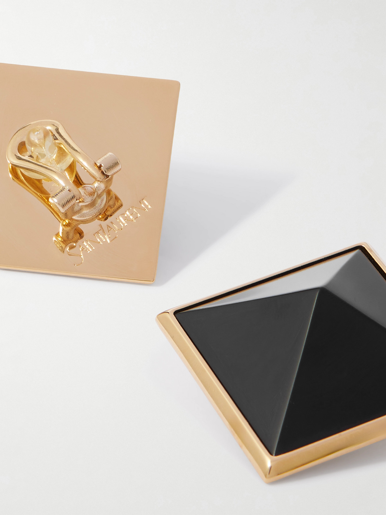 Saint Laurent Gold-tone Resin Clip Earrings In Black