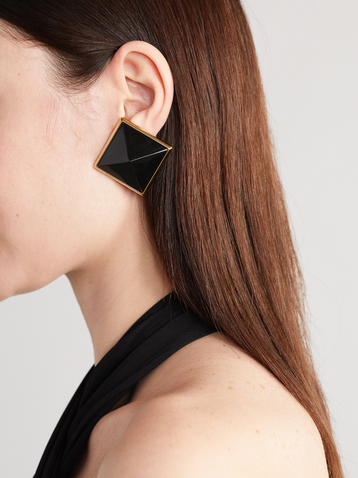 Saint Laurent Gold-tone Resin Clip Earrings In Black