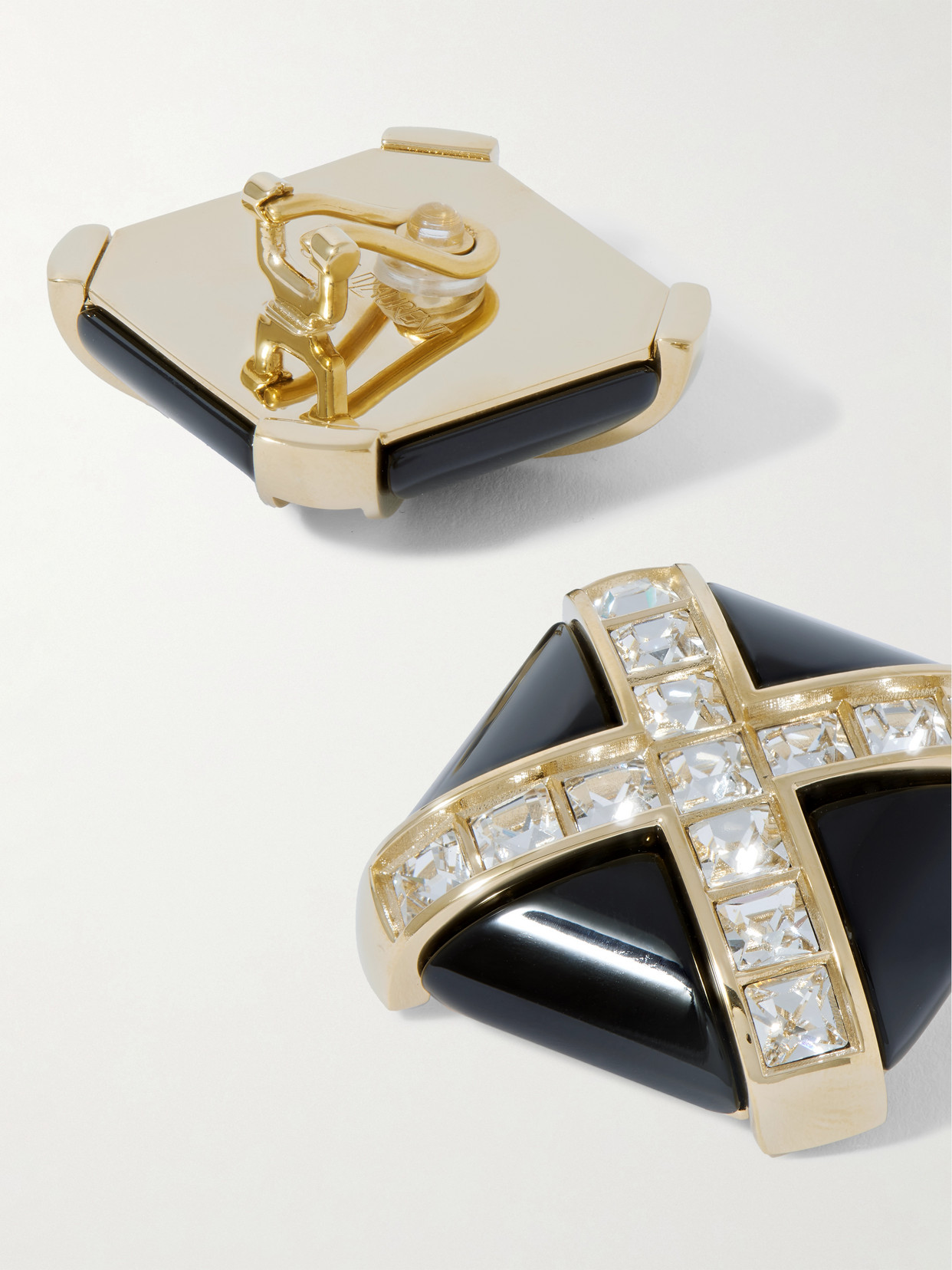 Saint Laurent Gold-tone, Enamel And Crystal Clip Earrings In Black