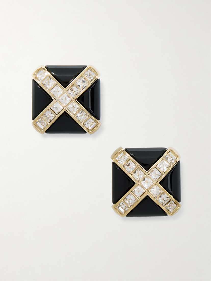 Saint Laurent Gold-tone, Enamel And Crystal Clip Earrings
