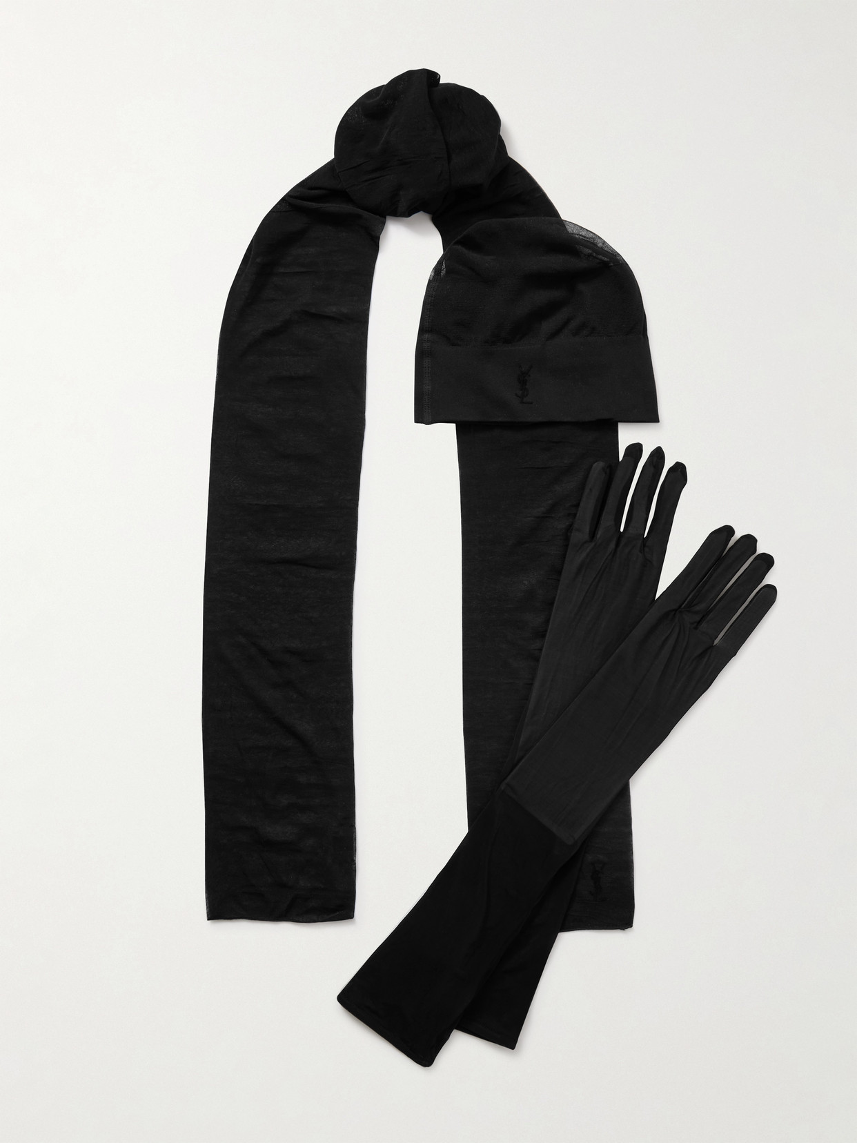 SAINT LAURENT - Stretch-knit Beanie, Scarf And Gloves Set - Black