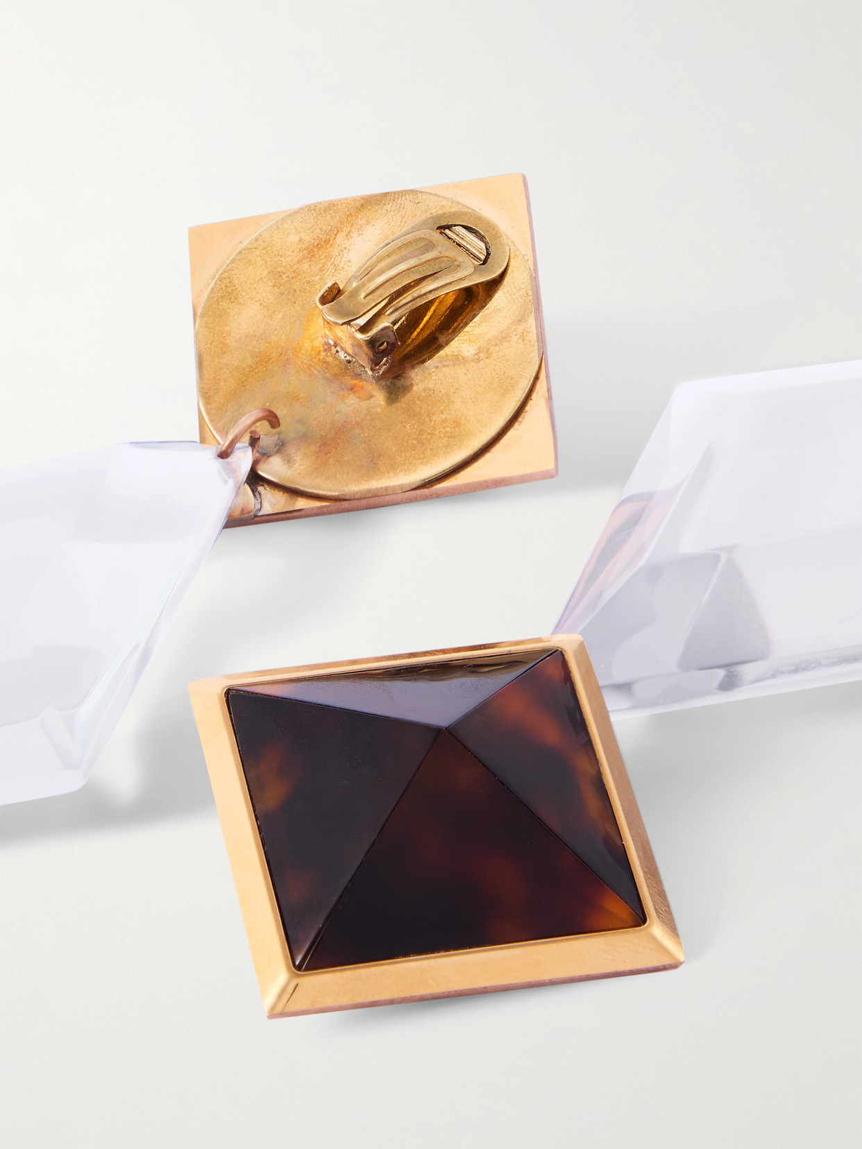 Saint Laurent Cabochon And Pyramid Gold-tone Resin Clip Earrings In Brown
