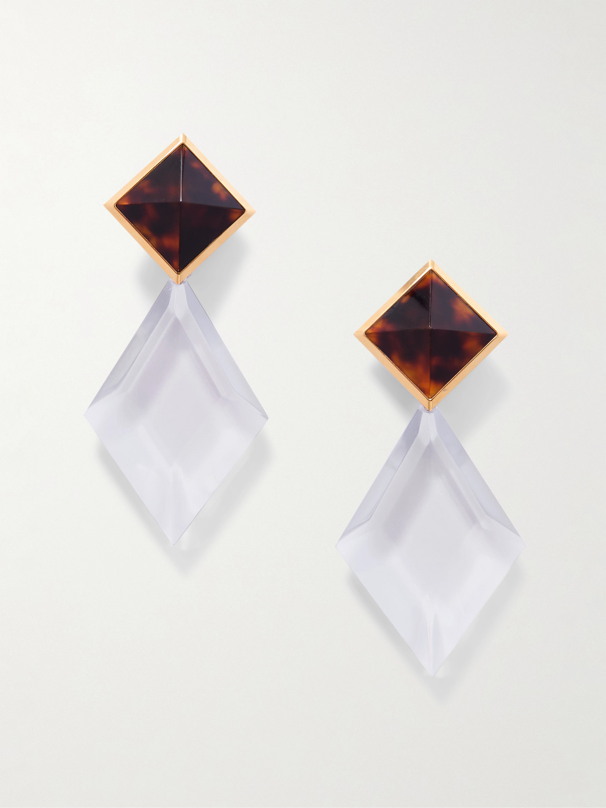 Saint Laurent Cabochon And Pyramid Gold-tone Resin Clip Earrings In Brown