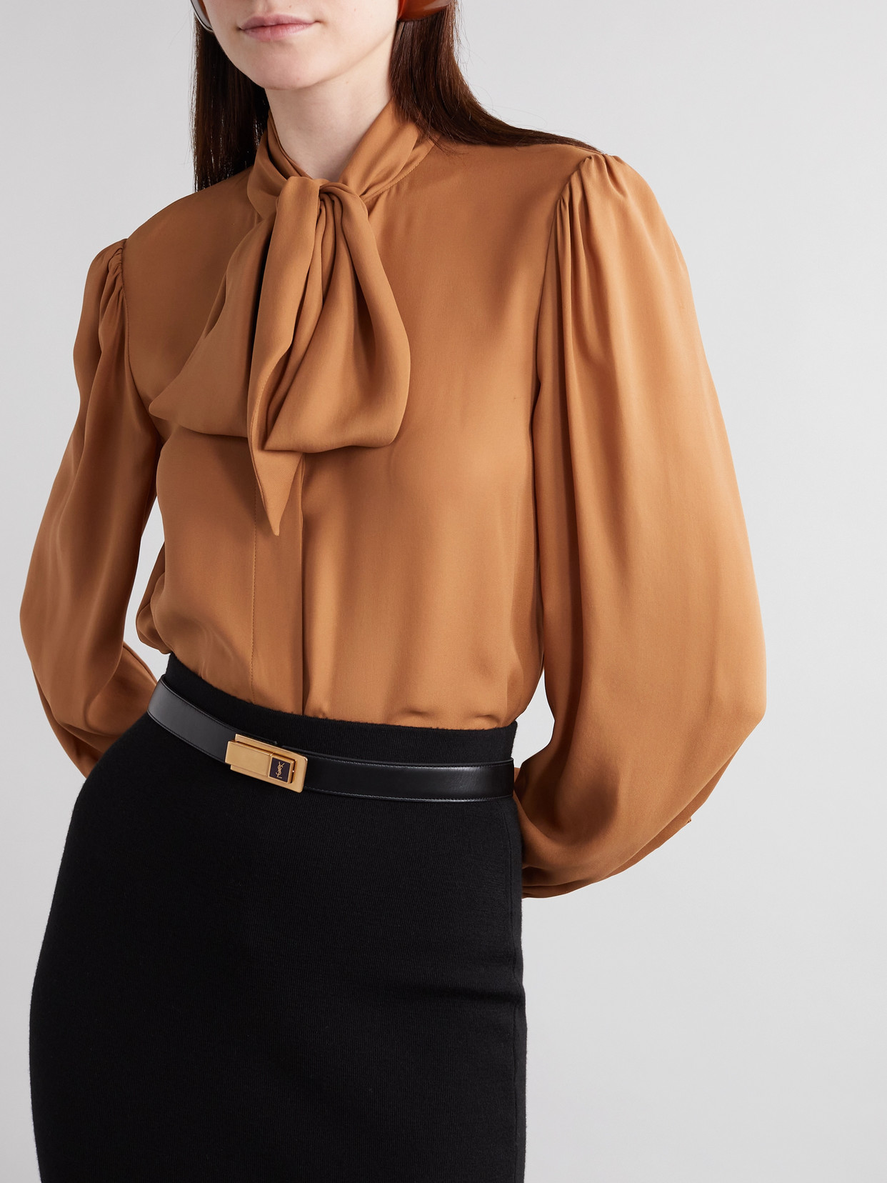 Saint Laurent Ysl Square Buckle Leather Belt In Black | ModeSens