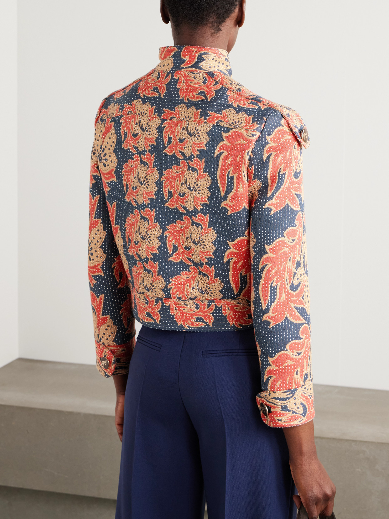 Valentino Quilted Floral Cotton-blend Jacquard Caban Jacket In Multi