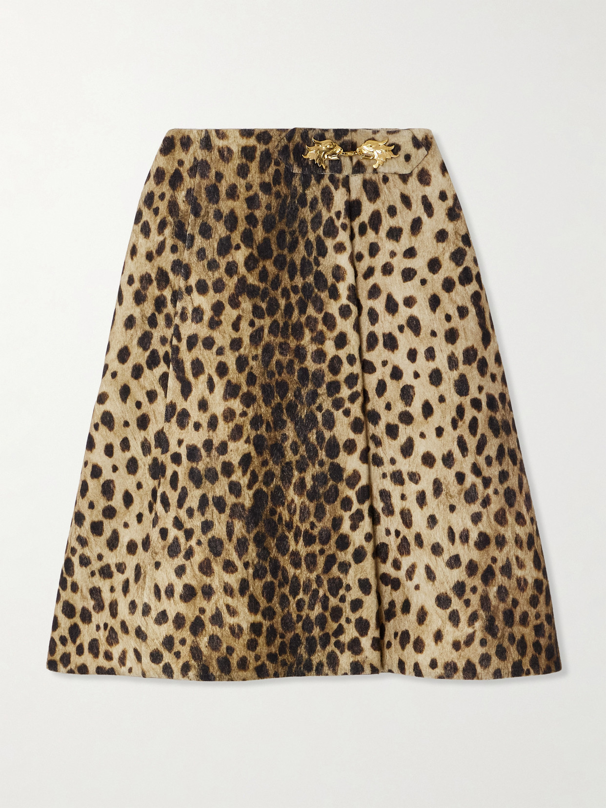 Valentino Garavani - Wrap-effect Embellished Jaguar-print Wool-felt Skirt - Animal print