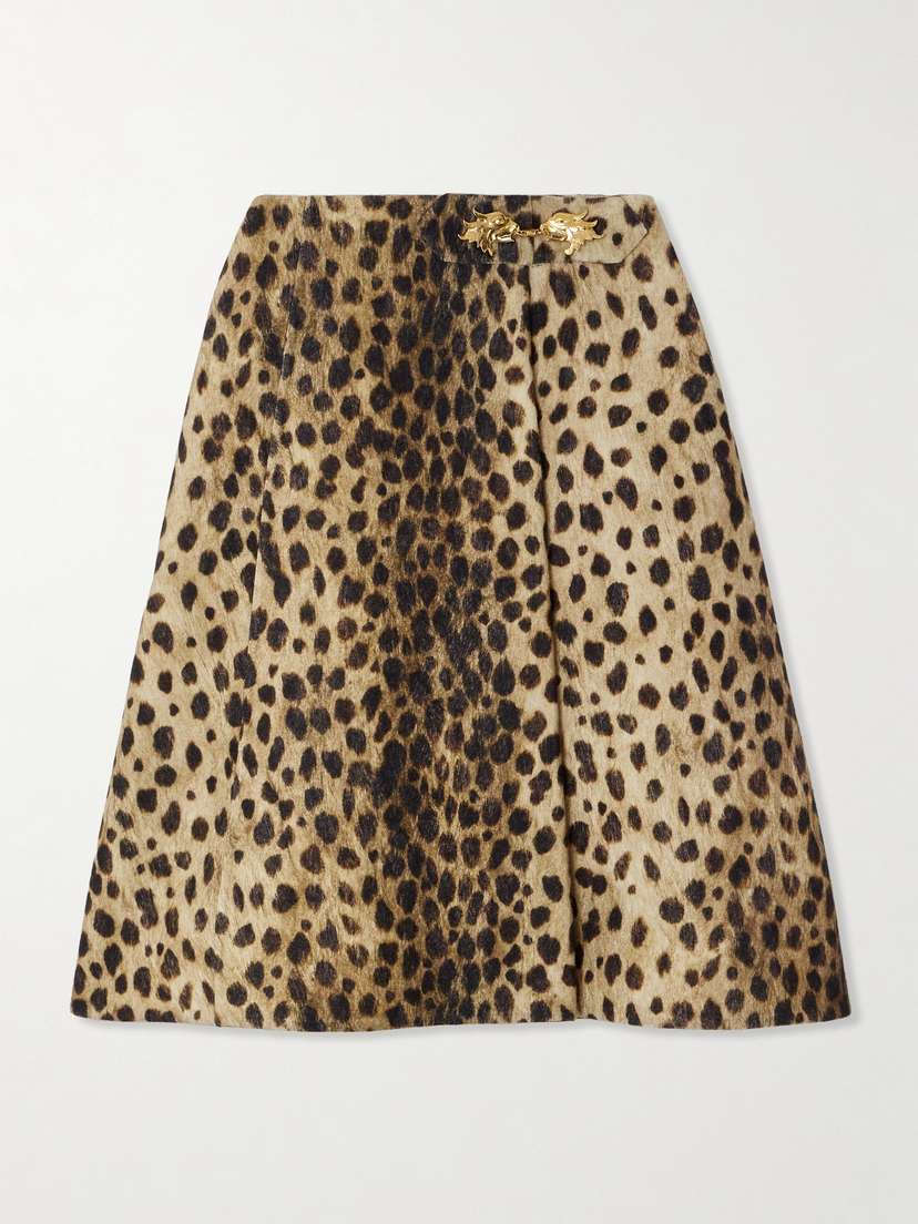 Valentino Garavani Wrap-effect Embellished Jaguar-print Wool-felt Skirt