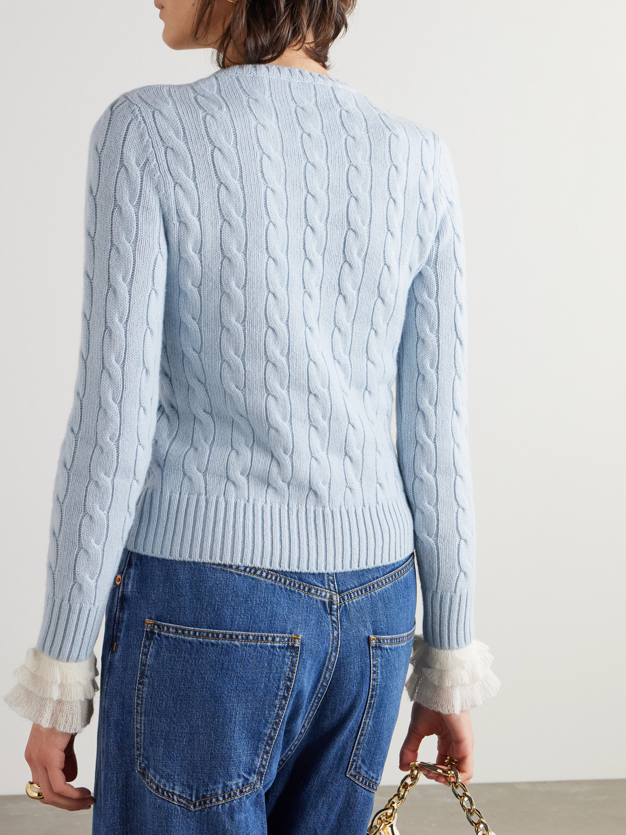 Valentino Ruffle-trimmed Embellished Cable-knit Cashmere Sweater In Multi