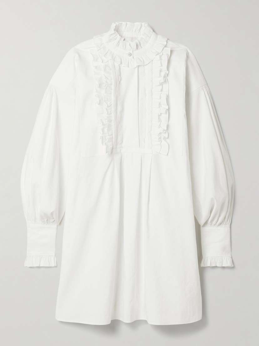 Valentino Garavani Lace-trimmed Ruffled Cotton, Linen And Silk-blend Mini Shirt Dress