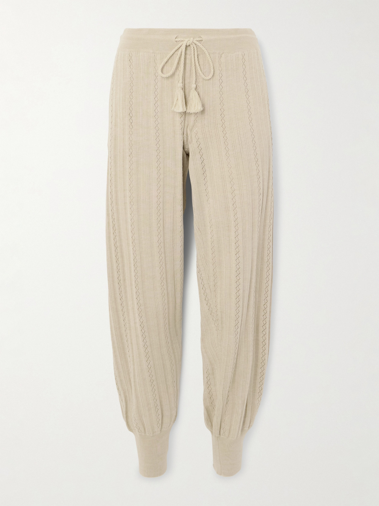 Valentino Ribbed Wool And Pointelle-knit Track Pants In Brown