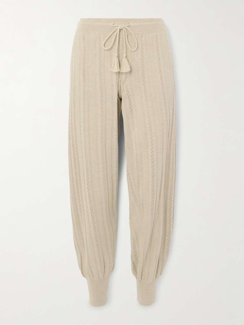 Valentino Garavani Ribbed Wool And Pointelle-knit Track Pants