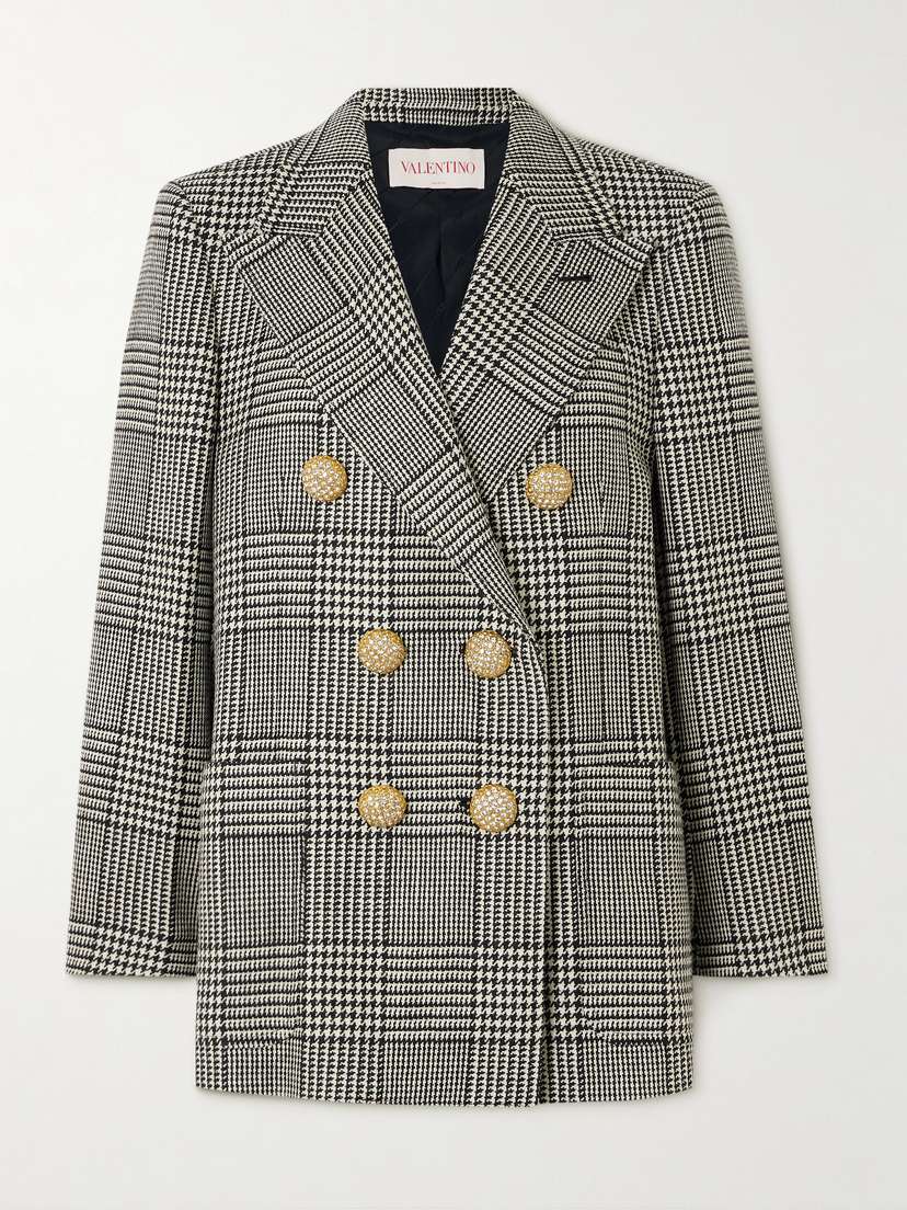 Valentino Garavani Double-breasted Checked Virgin Wool-tweed Blazer