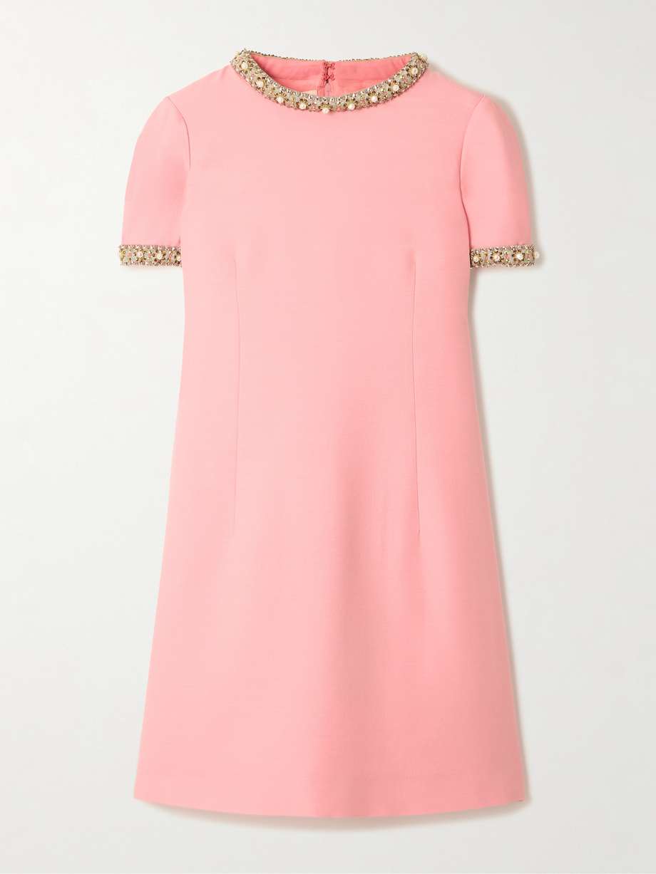 embellished wool and silk-blend crepe mini dress