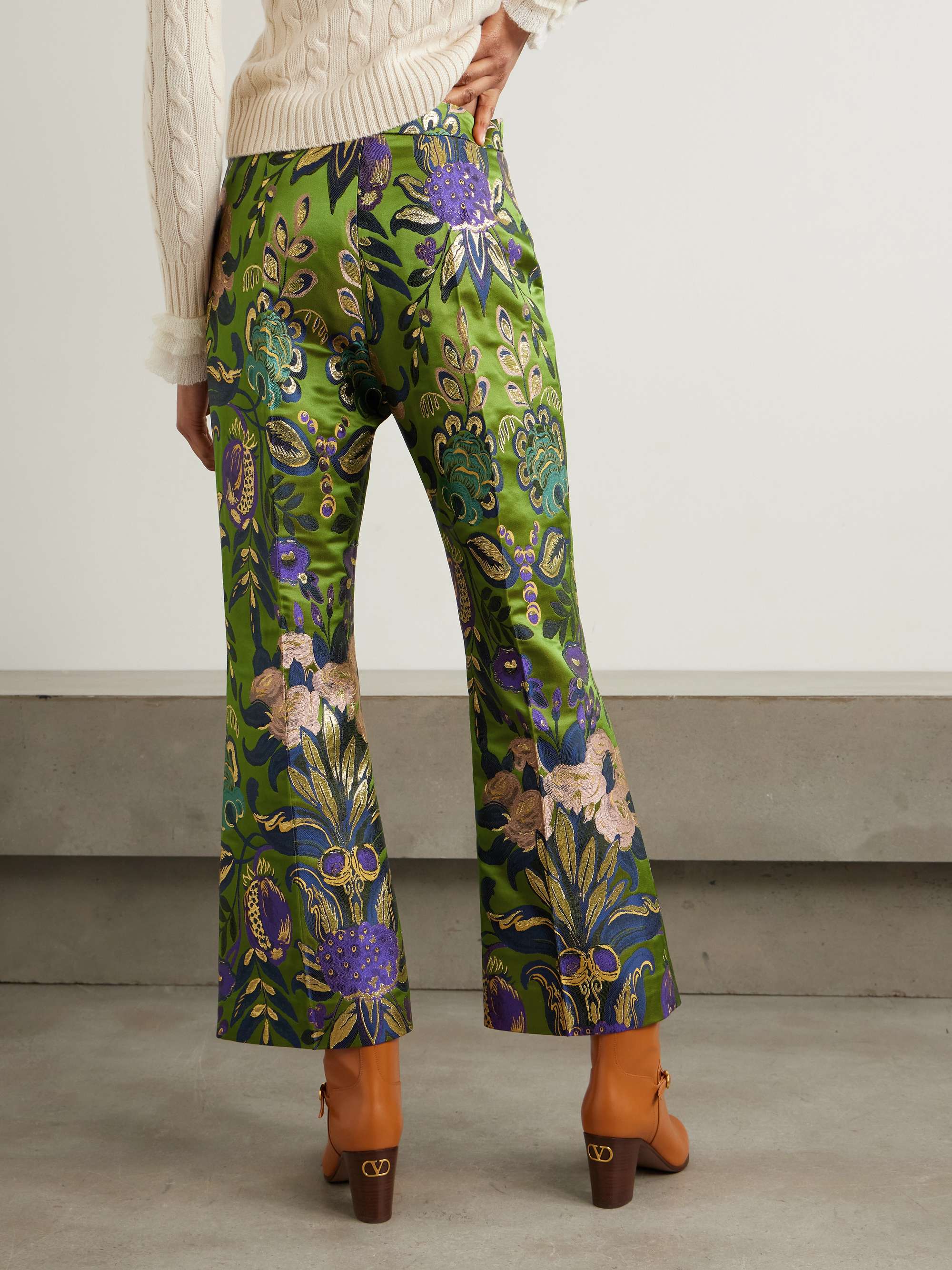 Valentino - Green Multicolor Jacquard Floreale Lurex Pant