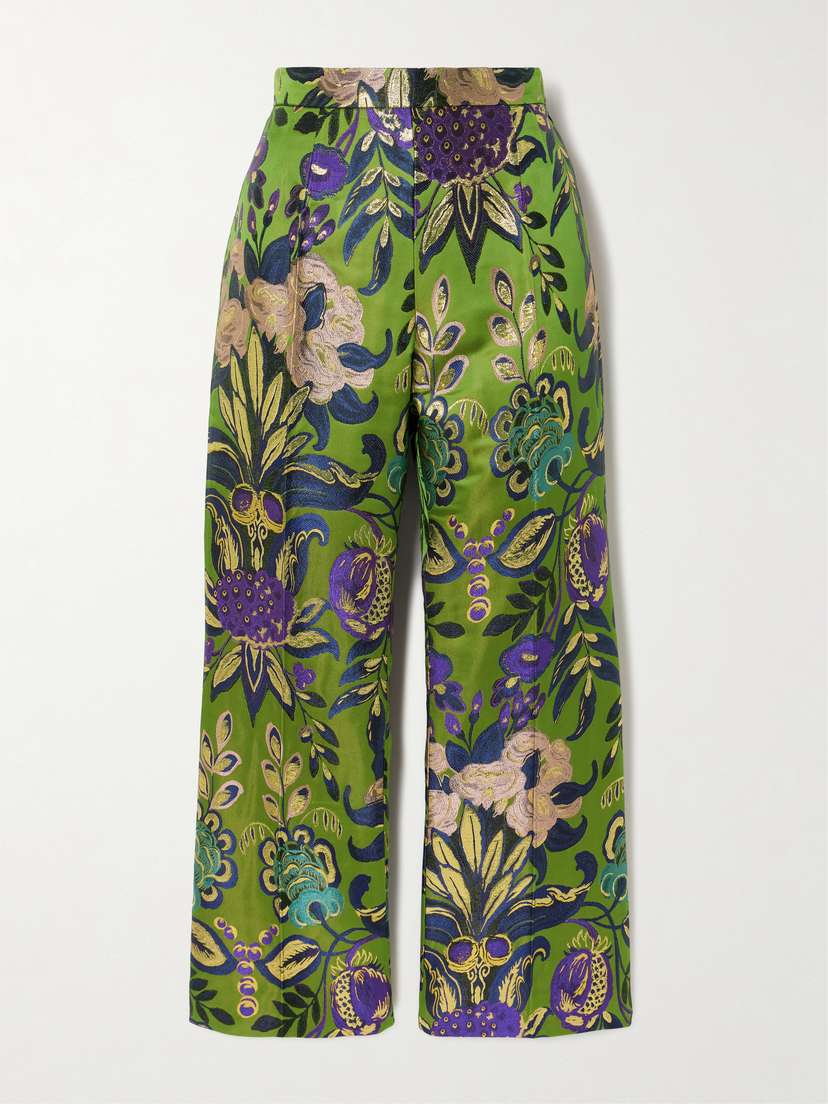 Valentino Garavani Floral-print Metallic Jacquard Straight-leg Pants