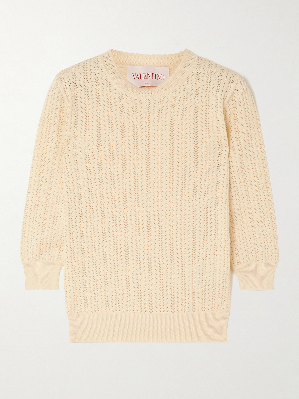 Valentino Pointelle-knit Cotton Sweater In Cream