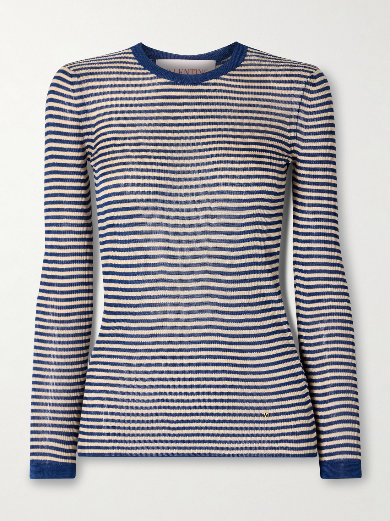 Valentino Striped Silk Sweater In Blue