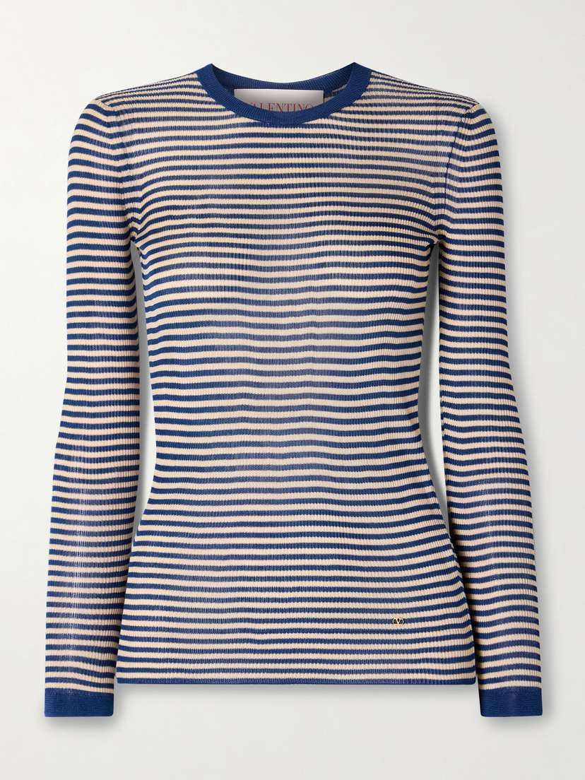 Valentino Garavani Ribbed Striped Silk Sweater
