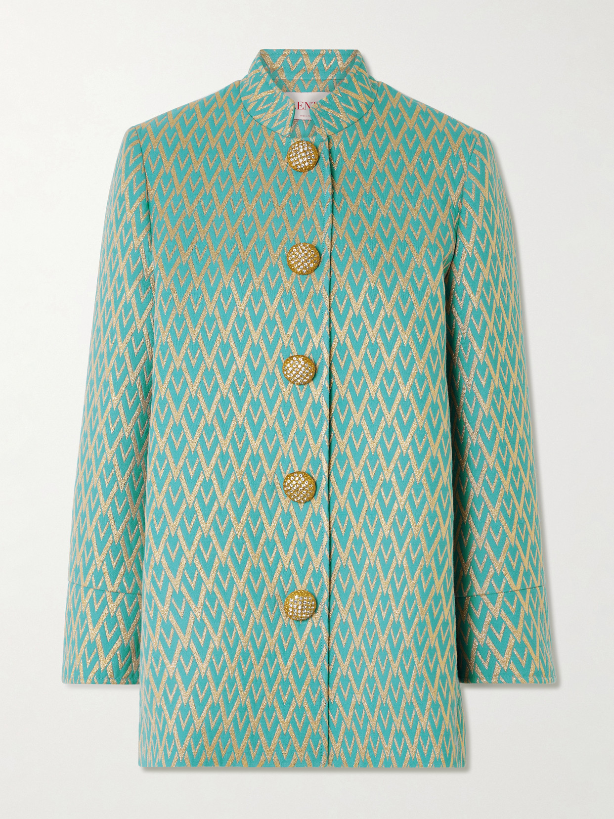 Valentino Crystal-embellished Metallic Wool-blend Jacquard Jacket In Blue