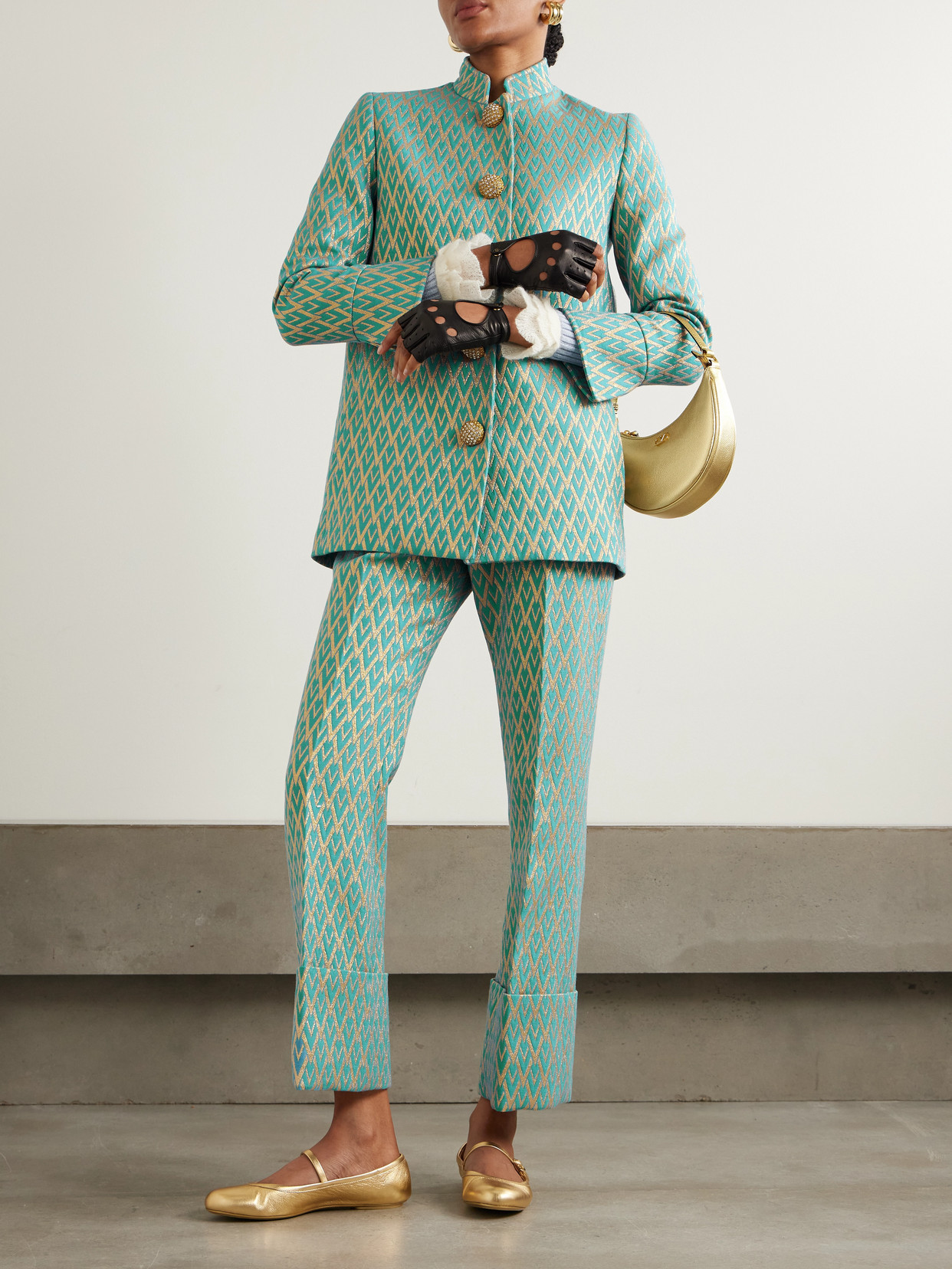 Valentino Crystal-embellished Metallic Wool-blend Jacquard Jacket In Blue